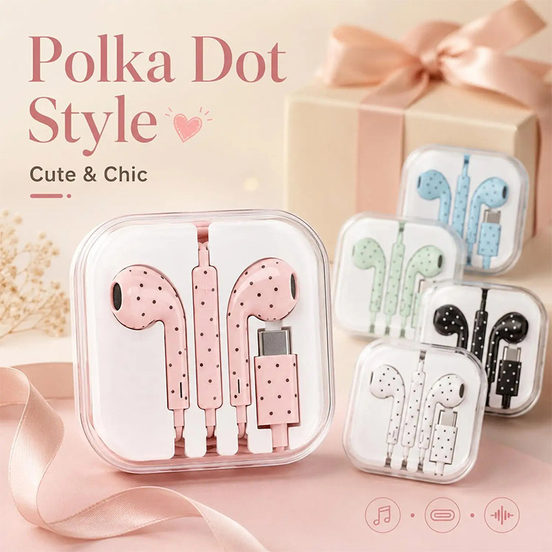 Usb C Earphone - Cute Polka Dot Type‑c Wired Earphones