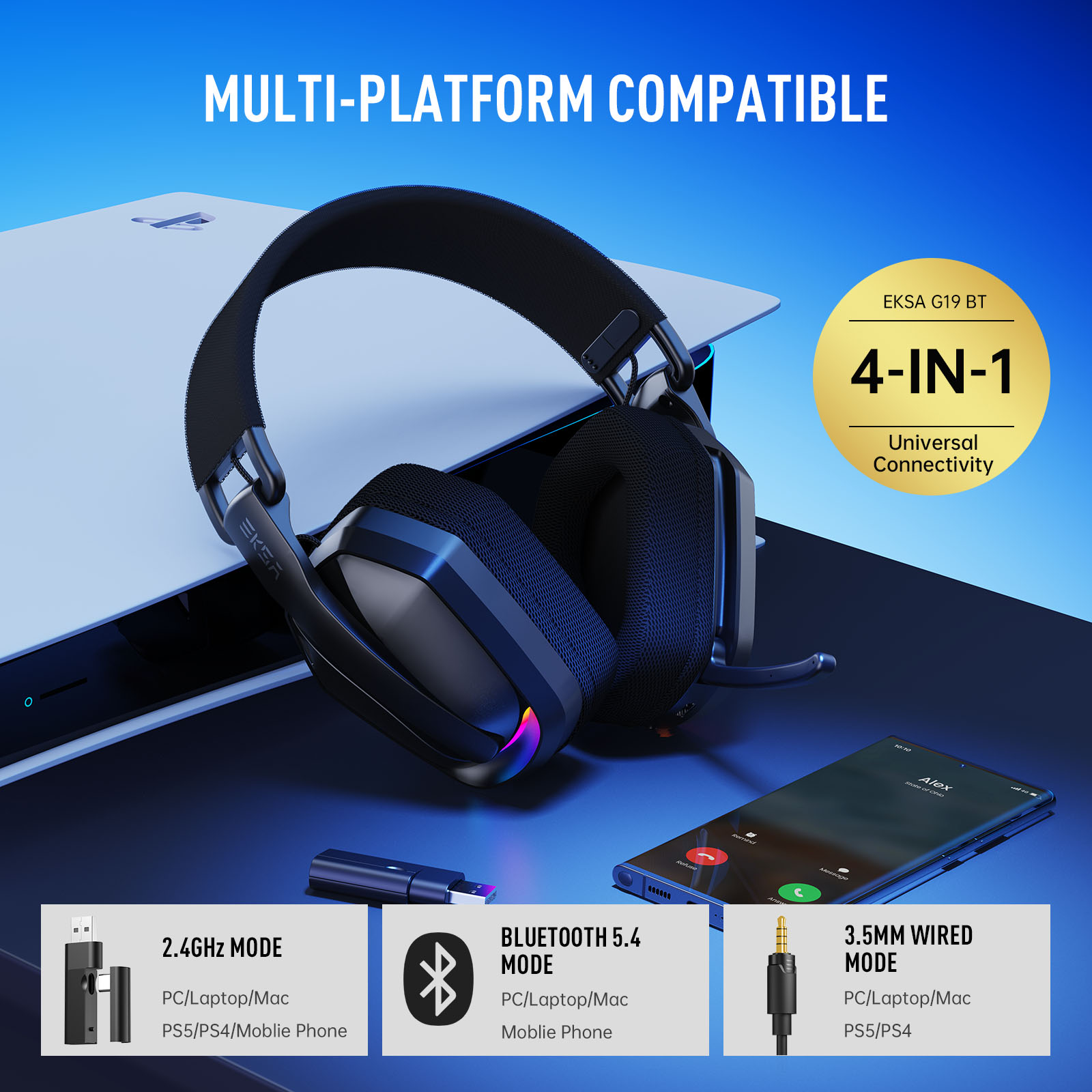 EKSA G19BT 2.4GHz Wireless Gam - огляд і ціна Gaming Headset Rgb